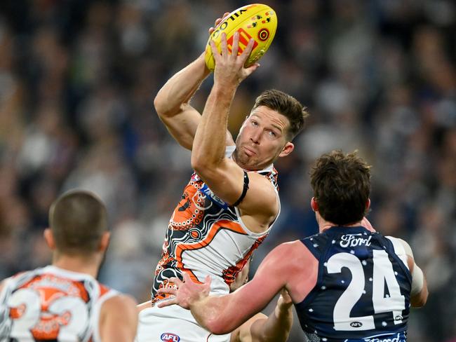 A number of surprise losses, including to the Giants, have left the Cats teetering on the edge of the eight. Picture: Morgan Hancock/AFL Photos/via Getty Images