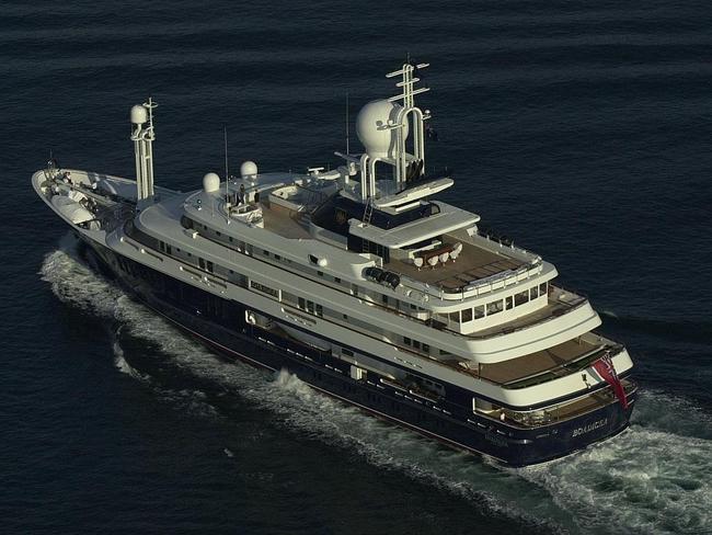 Super yacht “Boadicea” owned by entrepreneur Reg Grundy in Sydney 18 Sep 2000. Reg and Joy lived aboard the yacht in Bermuda
