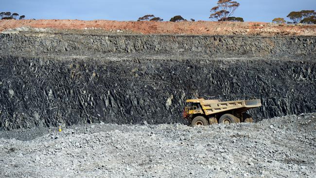 A dump truck drives along an access ramp to a mine floor at the Bald Hill lithium mine site. Picture: Bloomberg