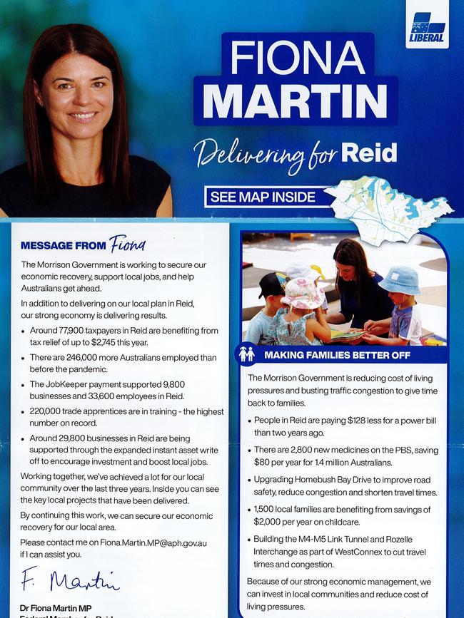 Reid Liberal MP Fiona Martin election brochure material.