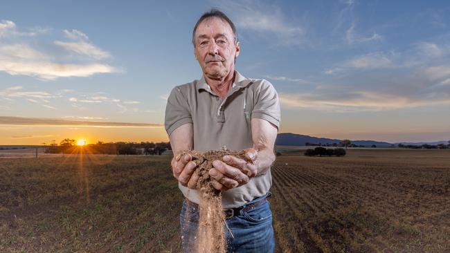 Peter McCallum at his farm near Booleroo Centre, with Mount Remarkable in the background. Picture: Ben Clark