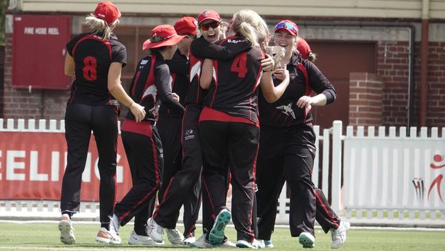 Essendon Maribyrnong Park players celebrate. Picture: Valeriu Campan