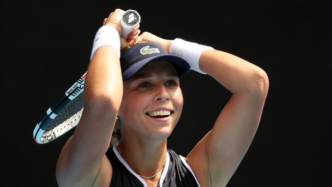 Estonia’s Anett Kontaveit could scarcely believe she’d made it into the quarterfinals. Picture: AFP