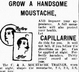 Pre-WWI advertisement for Capillarine moustache grower