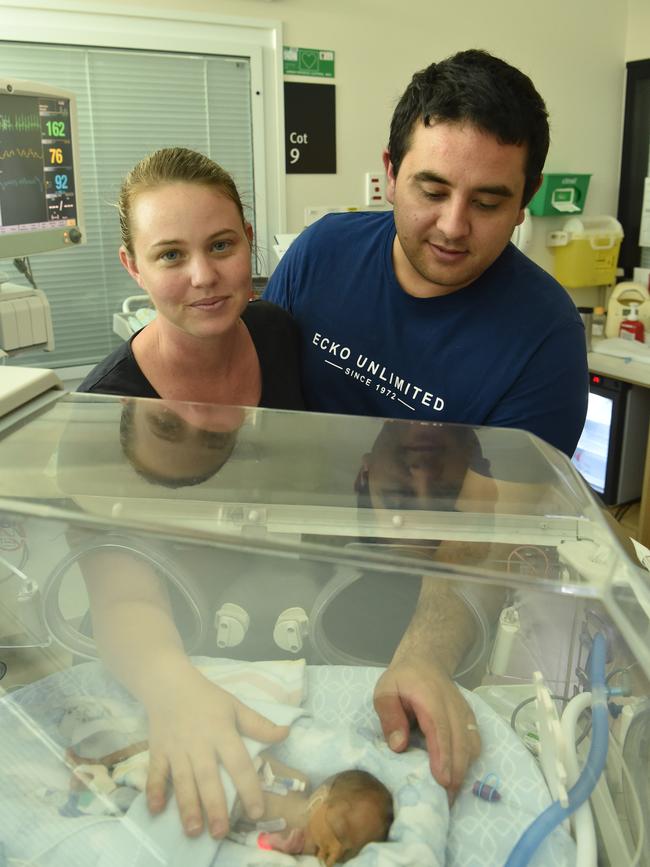 Ethan McGarry with Cairns parents Nicole and Dave McGarry. Picture: Evan Morgan