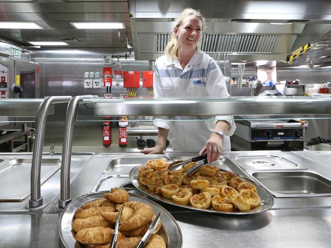 Chief steward Cassie Rowse in the galley. Picture: NIKKI DAVIS-JONES