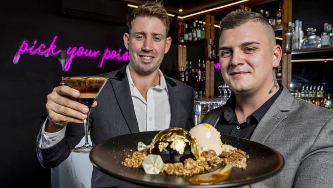 Infinite Dessert Bar at Palm Beach. Owners Matthew Hartnett holding a Golden Espresso Martini and Kye Sheehan holding the 24K. Picture: Jerad Williams