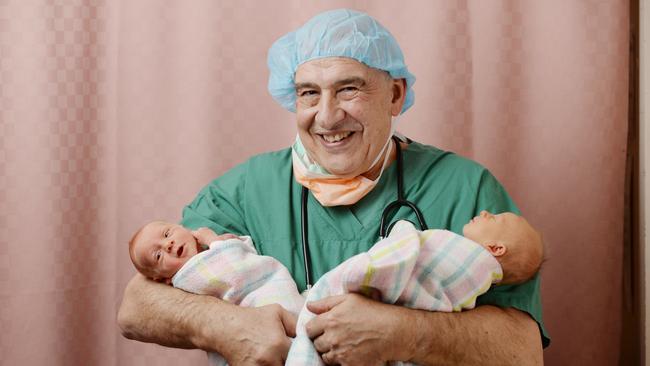 Dr John Svigos and baby twins Lucia and Anna Centofanti who were born on the 5th of September 2014 at the WCH. Picture: Naomi Jellicoe