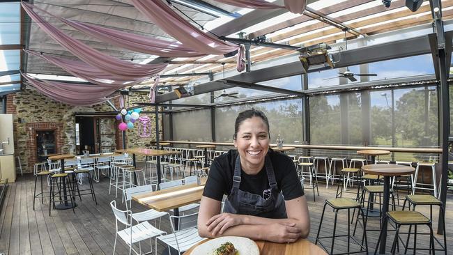 Chef Emma McCaskill at Sparkke’s revamped rooftop bar. Picture: AAP Image/Roy Vandervegt