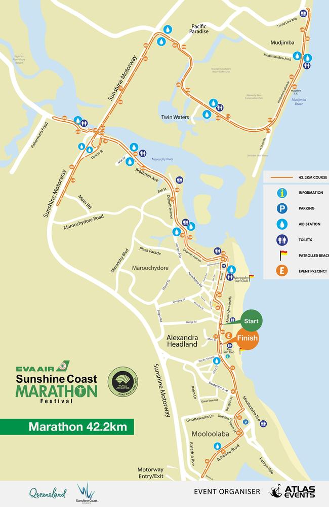 The new course map for the 2025 Sunshine Coast Marathon.