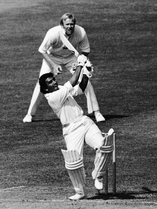 Gavaskar plays a rare attacking stroke against England at the 1975 World Cup.