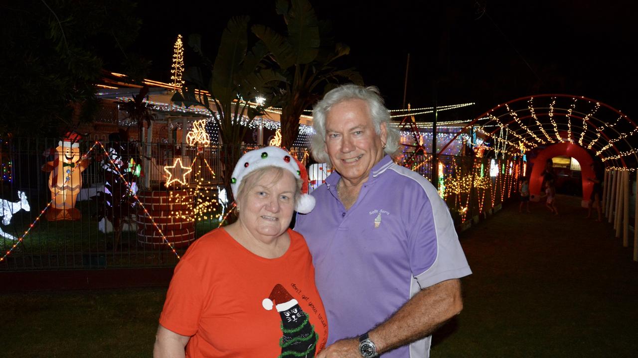 Joey and Alf Lewis have been decorating their West Mackay home with Christmas lights and other decorations for about eight years. Picture: Rae Wilson