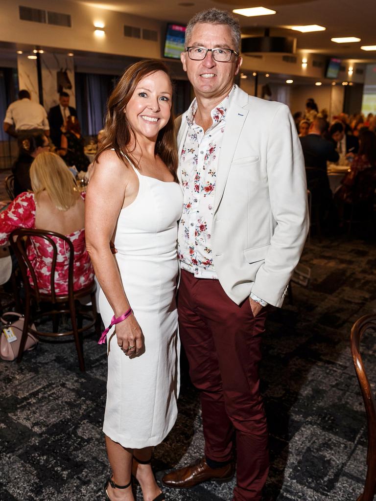 Louise Condon and Cameron Partington at the Brisbane Racing Club's grand unveiling of the refurbished Guineas Room. Picture: Jared Vethaak