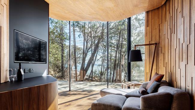 The nature-inspired interior of the Freycinet Lodge Coastal Pavilions. Picture: Supplied.