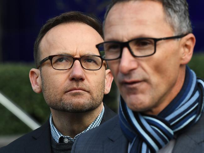 Adam Bandt (left) with Australian Greens leader Senator Richard Di Natale. Picture: AAP