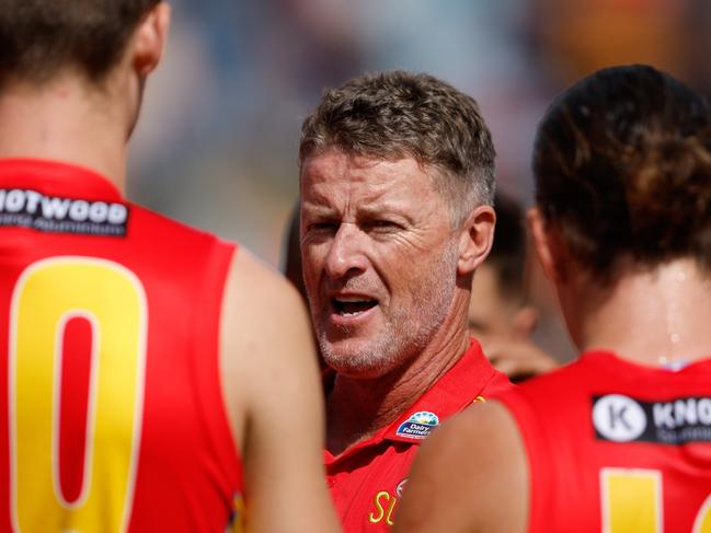 Suns coach Damien Hardwick says blooding debutants is a part of his plan to push into finals by the end of the season. Picture: Dylan Burns/AFL Photos via Getty Images.