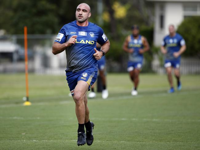 Tim Mannah puts in during the first training pre-season session. Picture: Richard Dobson