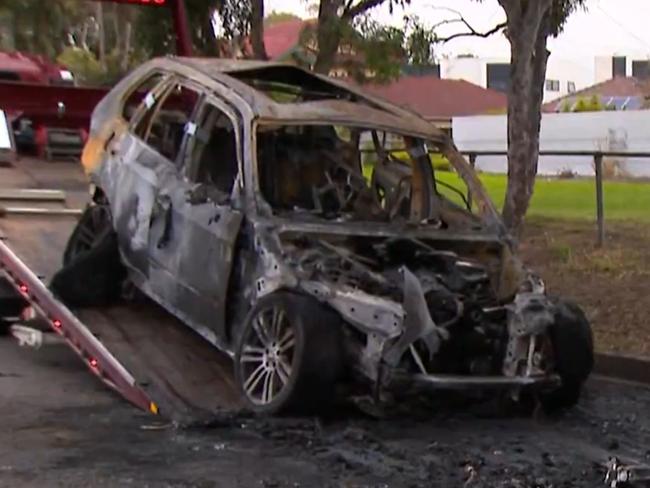 A burnt out BMX SUV found streets away. Source: Twitter