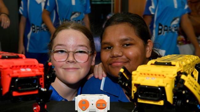 World Science Festival at Queensland Museum Tropics. Belgian Gardens State School students Olivia Ryan and Lashontaie Masso Paul get hand-on experience with robotics at the World Science Festival. Picture: Evan Morgan
