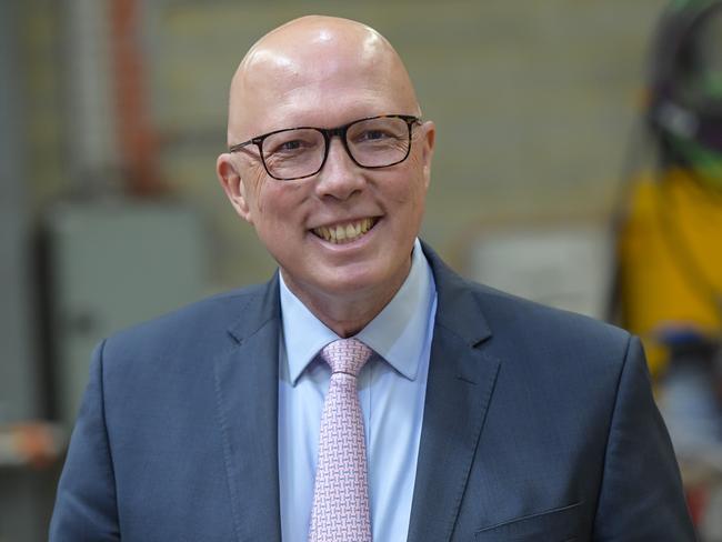 ADELAIDE, AUSTRALIA - NewsWire Photos - DECEMBER 17, 2024:  Opposition leader Peter Dutton visits a local business, Dematec Automation at Melrose Park Adelaide. Presser. Picture: NewsWire / Roy VanDerVegt