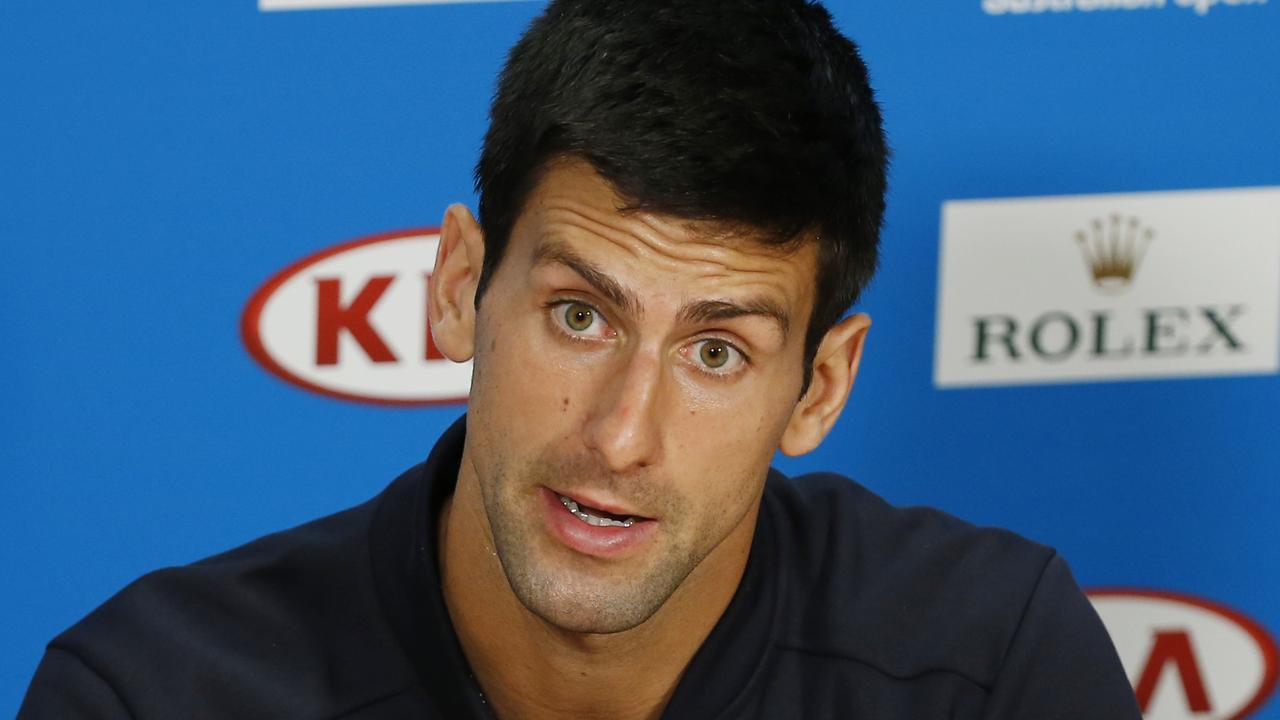 Novak Djokovic of Serbia speaks during a press conference at the Australian Open tennis championship in Melbourne, Australia, Sunday, Jan. 18, 2015. (AP Photo/Vincent Thian)