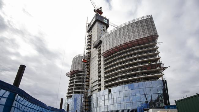 Construction at Crown Resorts' One Barangaroo casino, hotel and apartment tower. Picture: Hollie Adams/The Australian.