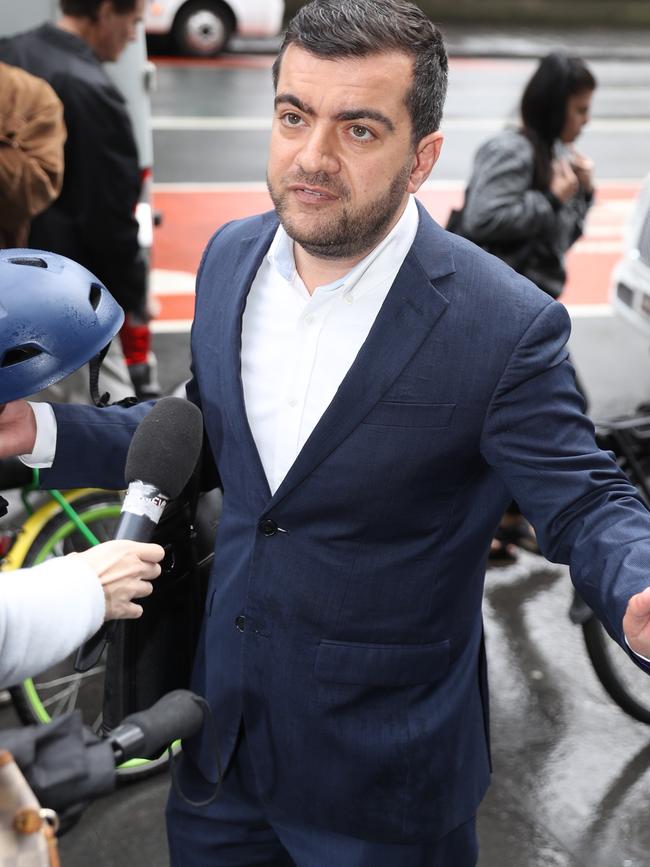 Sam Dastyari addresses the media. Picture: John Grainger