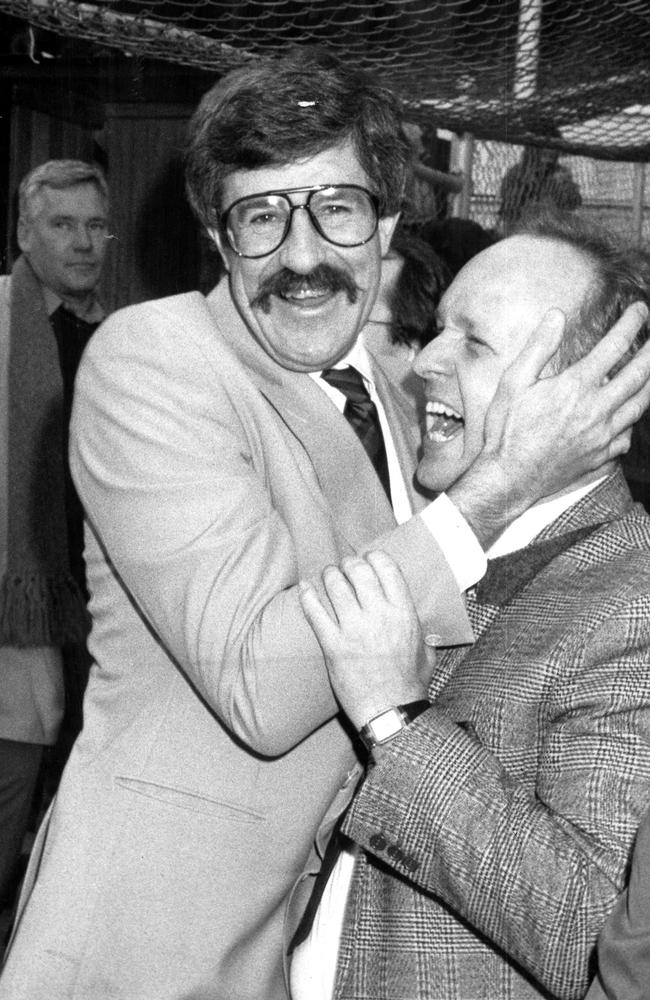 Richmond president Neville Crowe and Richard Doggett after a 1987 win.