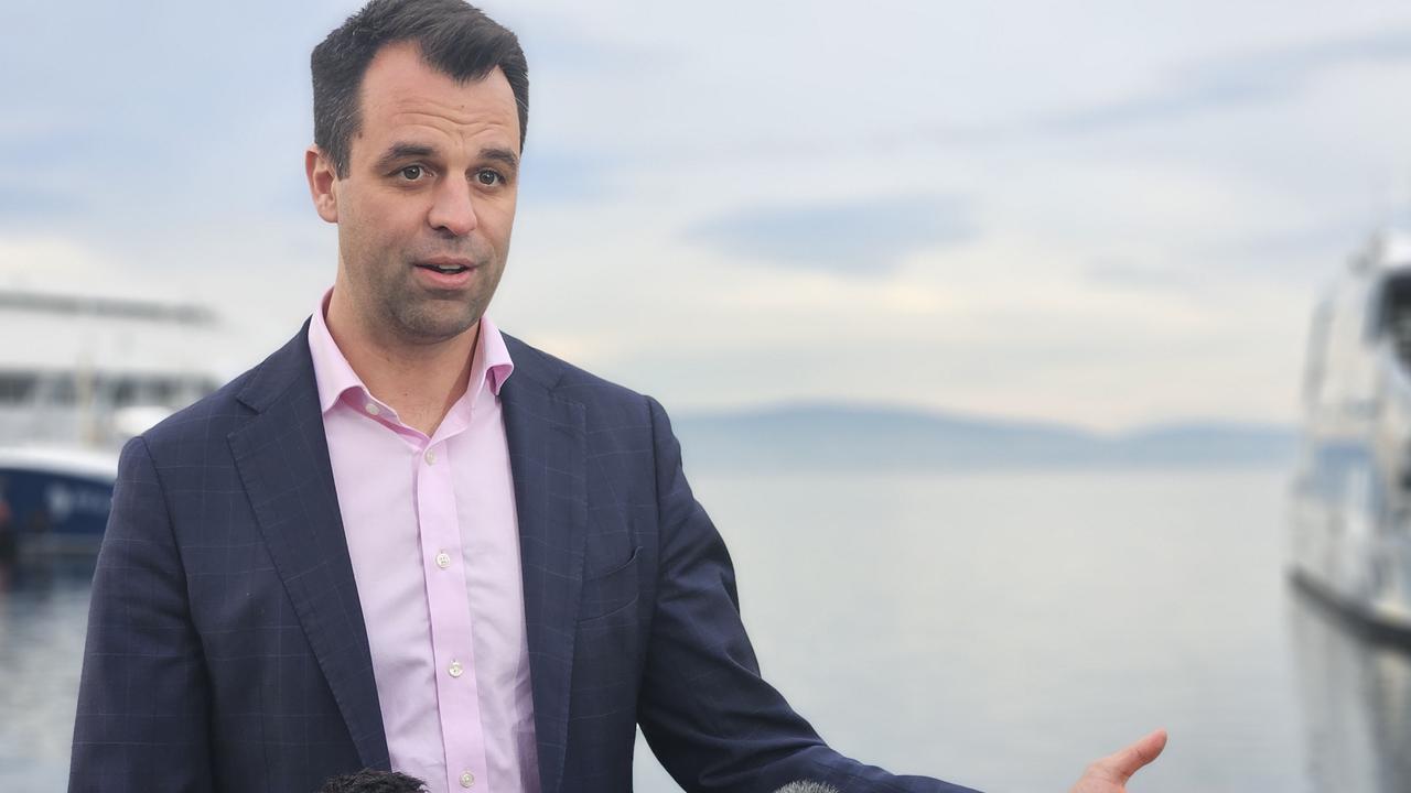 Labor MP Josh Willie speaks to the media on the Hobart waterfront on June 26, 2024.