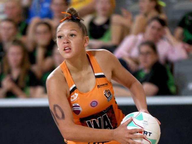 Tigers player Aaliyah Sheppard, playing in the Netball QLD u16 Grand Final, Nissan Arena Nathan, on Tuesday 20th September 2022 - Photo Steve Pohlner