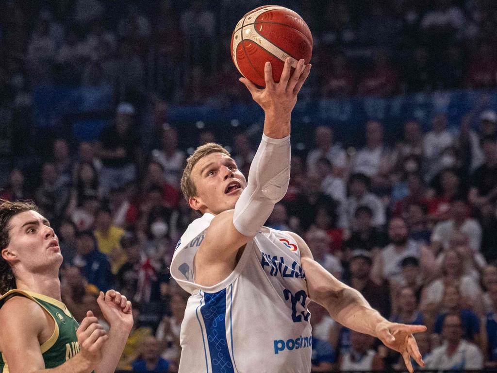 Tough night at the office for Finland’s Lauri Markkanen. Picture: AFP