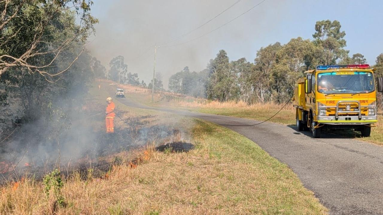 Highway car fire ‘fully involved’, causes grass fire