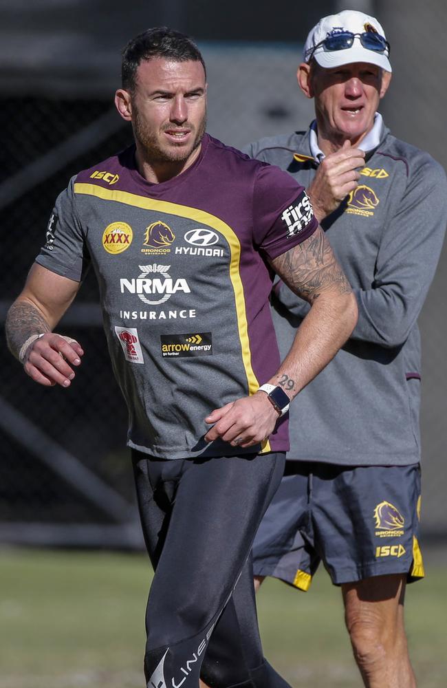 Darius Boyd and coach Wayne Bennett in July 2017. Picture: AAP Image/Glenn Hunt