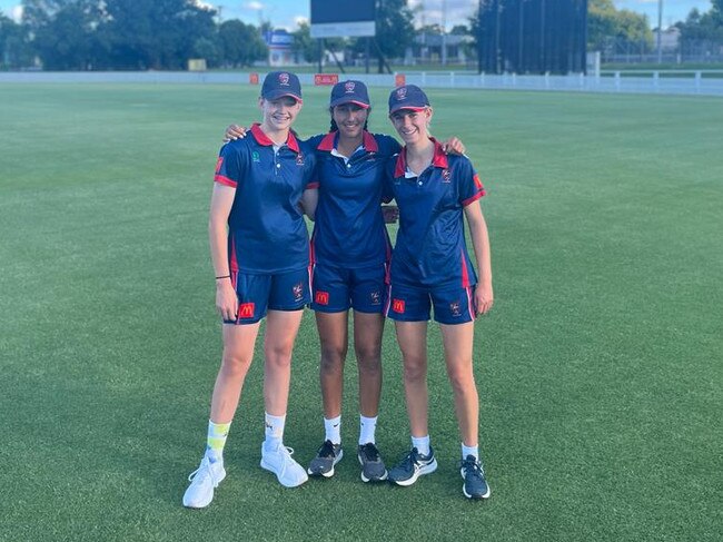 (L-R) Holly Reed, Simran Dhatt and Phoebe Johnston of Western Cricket Zone under-16s. Picture: Supplied