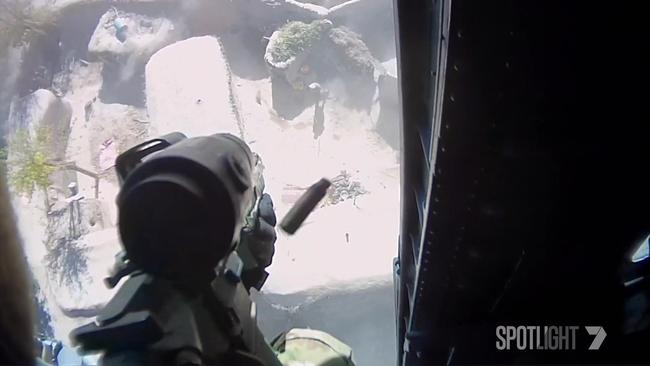 The ABC launched an internal investigation into how the broadcaster published an online video that edited footage of a soldier firing from a helicopter in Afghanistan. Screenshot from vision provided by Heston Russell to the ABC and Spotlight.