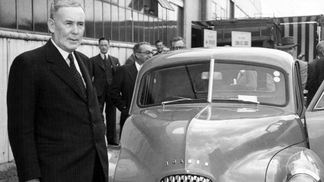 Prime Minister Ben Chifley introducing the first Holden car in 1948.