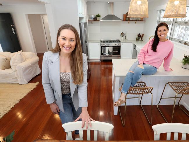 Holly Docherty, 30, and Angie Lonergan, 45, are best friends who nurse and nanny by day but spend their free times flipping homes, show off their latest creation at 10 Orben St, Wavell Heights. Photographer: Liam Kidston.