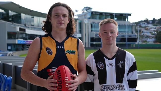 Sorell's Brock Daniels and Claremont's Blake Wood preview the matchup for the SFL Community League. Picture: Jacob Doole