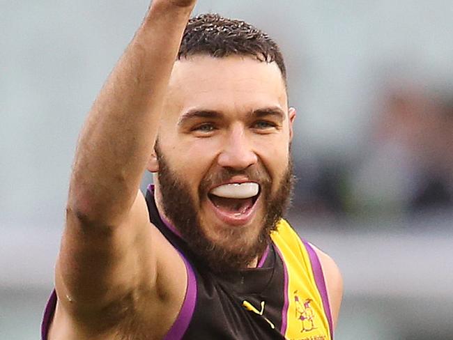 AFL Round 21. 11/08/2019.  Richmond v Carlton at the MCG.   Richmonds Shane Edwards  celebrates a goal in the 3rd qtr   . Pic: Michael Klein