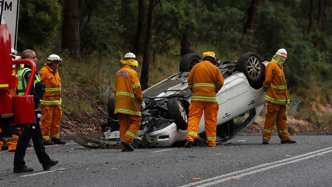 A car crash on the Tasman Highway. Picture: Zak Simmonds