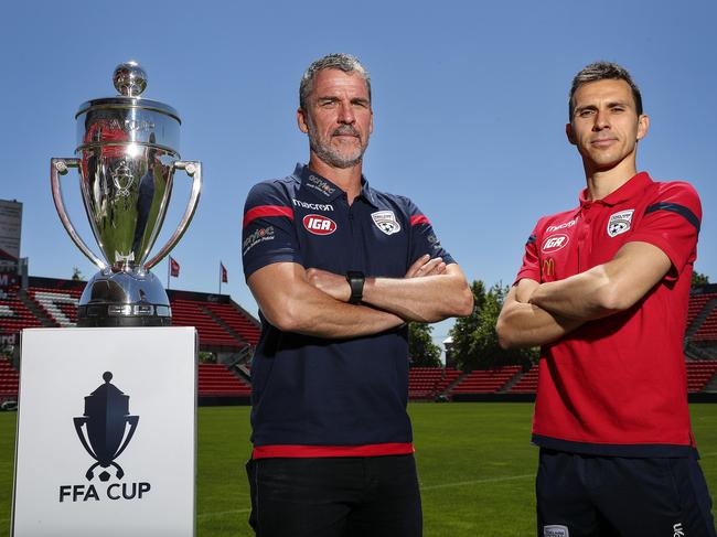 SOCCER - 29/10/18 - FFA CUP press conference - Adelaide United captain Isaias and coach Marco Kurz ahead of the FFA Final against Sydney at Coopers Stadium. Picture SARAH REED
