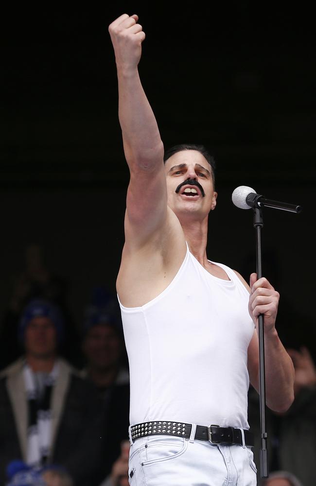 Nick Riewoldt had the crowd going with his Freddie Mercury impression. Picture: AAP Image/Daniel Pockett