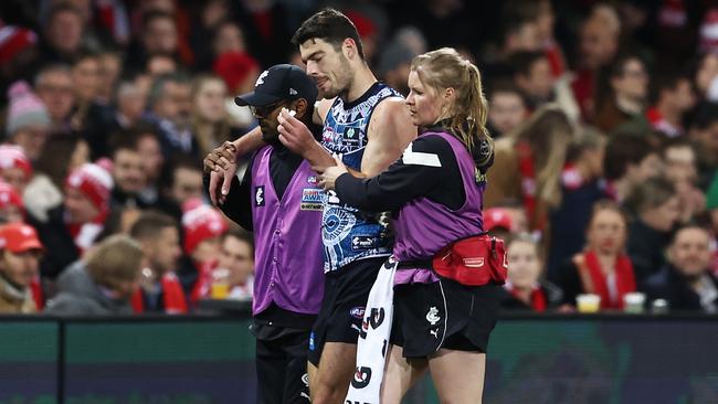 George Hewett was subbed out early in the game. Picture: Matt King/AFL Photos