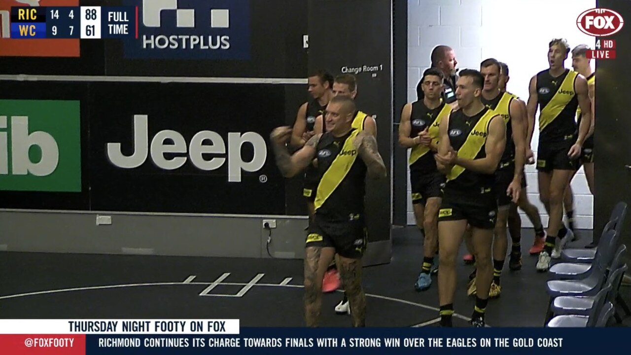 Dustin Martin was animated after his side's win over West Coast.
