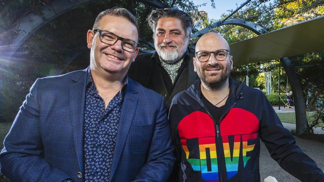 Masterchef Judges Gary Mehigan, Matt Preston and George Colombaris at Southbank ahead of Regional Flavours Festival. Picture Lachie Millard