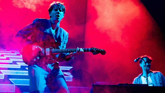 Lead singer Dave Bayley (left) of British band Glass Animals performs at the AFAS Live concert hall in Amsterdam on October 26. Picture: Paul Bergen/ANP/AFP)