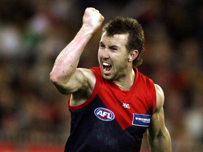 McLean celebrates a goal against St Kilda in the 2006 elimination final.