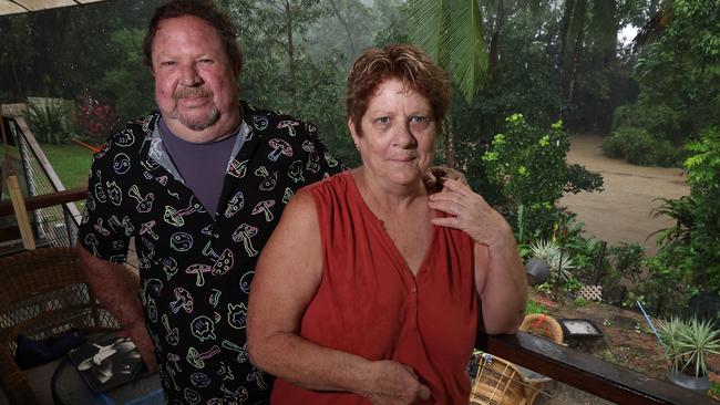 Kevin and Debbie Barnes at their home alongside the Mossman River. Picture: Liam Kidston