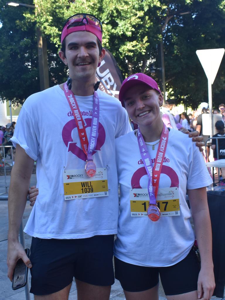 Will Flockhart and Pepper Bannerman from the Rockhampton Hospital ICU Donate Life team at the annual Rocky River Run in Rockhampton on May 18, 2025.