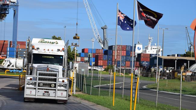 Trucks delivering product to Incitec Pivot Limited's Townsville Port from Phosphate Hill, Mount Isa.